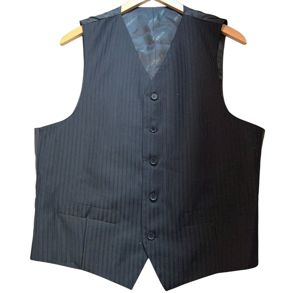 Vittorio St. Angelo Mens Button Front Suit Vest Sleeveless Black Striped